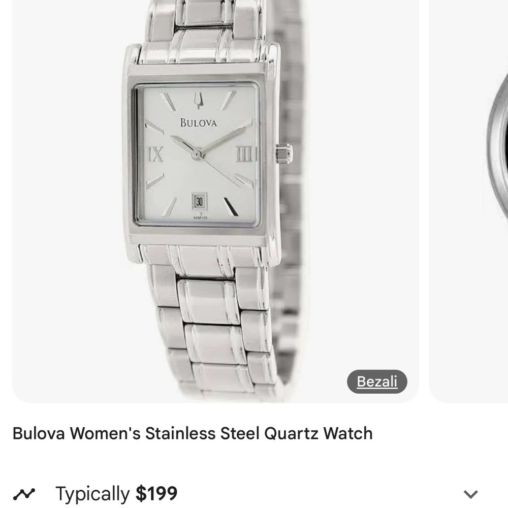 Bulova Silver Stainless Steel Watch with Square Face
